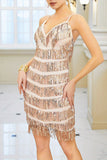 Black Sparkly Spaghetti Straps Short Homecoming Dress with Fringes