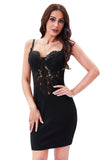 Black Spaghetti Straps Bodycon Short Homecoming Dress with Appliques