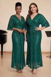 Sparkly Dark Green Sheath Ruched Long Choir Dress with Sequins