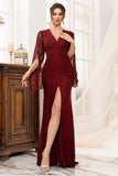 Burgundy Lace Mermaid Long Mother of the Bride Dress with Slit