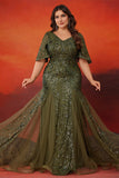 Sparkly Olive Mermaid Tulle Long Mother of the Bride Dress