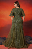 Sparkly Olive Mermaid Tulle Long Mother of the Bride Dress