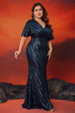 Sparkly Navy Plus Size Long Mother Of The Bride Dress