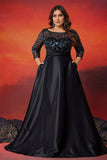 Black A Line Plus Size Long Mother Of The Bride Dress