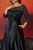Black A Line Plus Size Long Mother Of The Bride Dress