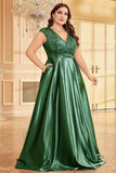Blush Pink Plus Size Satin Long Mother Of The Bride Dress