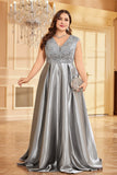 Blush Pink Plus Size Satin Long Mother Of The Bride Dress