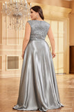 Blush Pink Plus Size Satin Long Mother Of The Bride Dress