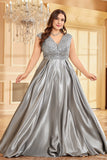 Blush Pink Plus Size Satin Long Mother Of The Bride Dress