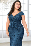 Sparkly Burgundy Plus Size Long Mother of the Bride Dress