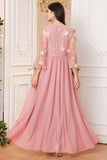 Blush Pink A Line Long Mother Of The Bride Dress With Flowers