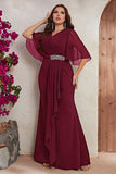 Plus Size Black Chiffon Long Mother of the Bride Dress with Ruffles