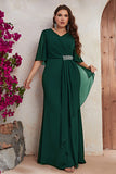 Plus Size Black Chiffon Long Mother of the Bride Dress with Ruffles