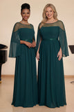 Peacock Blue A-Line Long Sleeves Choir Dress with Beading