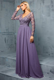 Purple Chiffon A Line Long Mother of the Bride Dress with Appliques