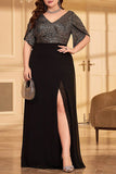 Black Chiffon A Line Long Mother of the Bride Dress with Slit