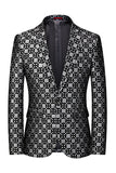 Black Plaid Notched Lapel One Button Men's Blazer