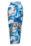 Blue Print One Piece Swimsuit with Cover Up