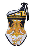 Print One Shoulder Golden Swimsuit