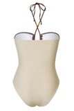 Ivory Halter Cut Out One Piece Swimsuit with Cover Up
