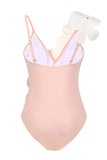 Black White One Piece V Neck Beach Swimwear with 3D Flowers