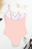 Black White One Piece V Neck Beach Swimwear with 3D Flowers