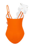 Black White One Piece V Neck Beach Swimwear with 3D Flowers