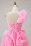 Hot Pink A Line One Shoulder Ruffled Short Homecoming Dress