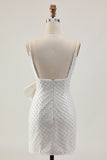 Pearls White Bodycon Sequins Homecoming Dress with Bow