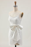 Pearls White Bodycon Sequins Homecoming Dress with Bow