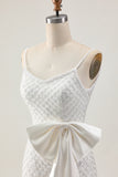 Pearls White Bodycon Sequins Homecoming Dress with Bow