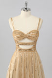 Sparkly Gold A-Line Cut-Out Sequins Mini Homecoming Dress with Beading