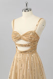 Sparkly Gold A-Line Cut-Out Sequins Mini Homecoming Dress with Beading