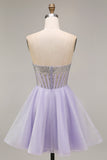 Strapless A Line Lilac Sequins Corset Short Homecoming Dress with Beading