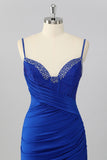 Royal Blue Bodycon Corset Ruched Mini Homecoming Dress with Beading