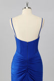 Royal Blue Bodycon Corset Ruched Mini Homecoming Dress with Beading