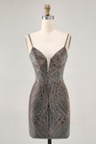 Sparkly Black Tight Short Homecoming Dress with Beading