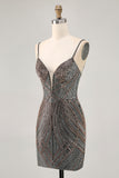 Sparkly Royal Blue Spaghetti Straps Tight Short Homecoming Dress with Beading