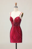 Sparkly Royal Blue Spaghetti Straps Tight Short Homecoming Dress with Beading