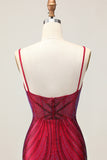 Sparkly Burgundy Bodycon Spaghetti Straps Short Homecoming Dress with Beading