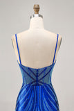 Sparkly Royal Blue Spaghetti Straps Tight Short Homecoming Dress with Beading