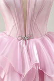 Blue Tiered Corset A Line Strapless Homecoming Dress with Lace Up Back