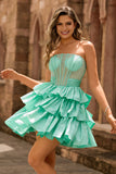 Strapless Red A Line Tiered Corset Beaded Short Homecoming Dress with Bow