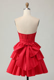 Green A-line Strapless Tiered Corset Beaded Short Homecoming Dress with Bow