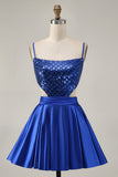 Sparkly A-Line Sequins Cut Out Short Royal Blue Homecoming Dress