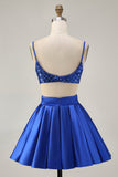 Sparkly A-Line Sequins Cut Out Short Royal Blue Homecoming Dress