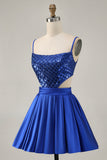 Sparkly A-Line Sequins Cut Out Short Royal Blue Homecoming Dress