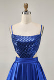 Sparkly A-Line Sequins Cut Out Short Royal Blue Homecoming Dress