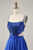 Sparkly A-Line Sequins Cut Out Short Royal Blue Homecoming Dress