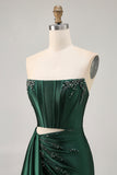 Corset Dark Green Strapless Beaded Bodycon Homecoming Dress